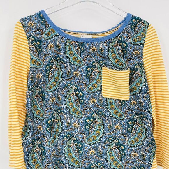 Postmark Anthropologie Size XS Blue & Yellow Paisley Print Striped Tunic Top - Picture 2 of 10